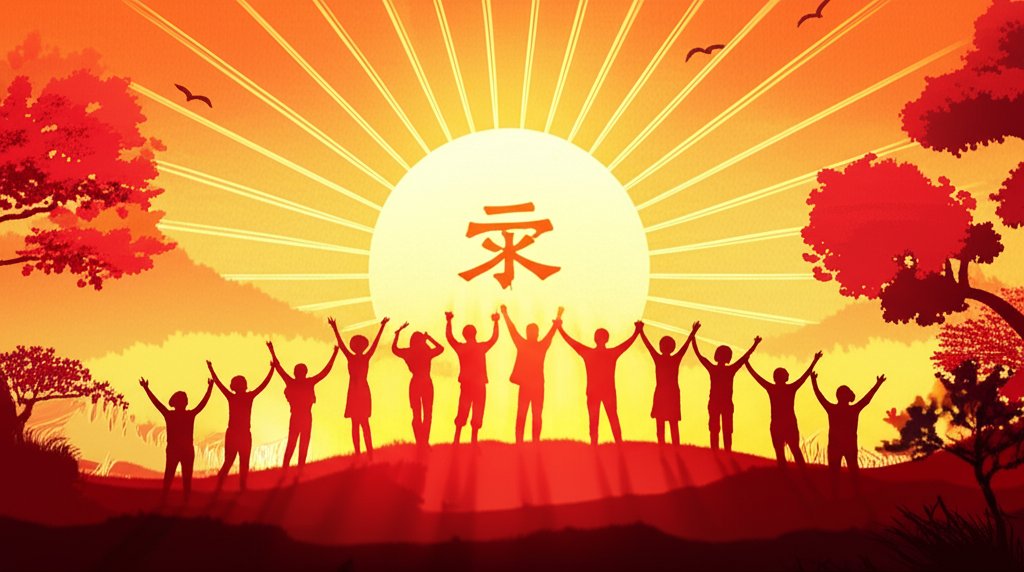 Good morning in Chinese: 早安 (zǎo ān) calligraphy with sunrise background.