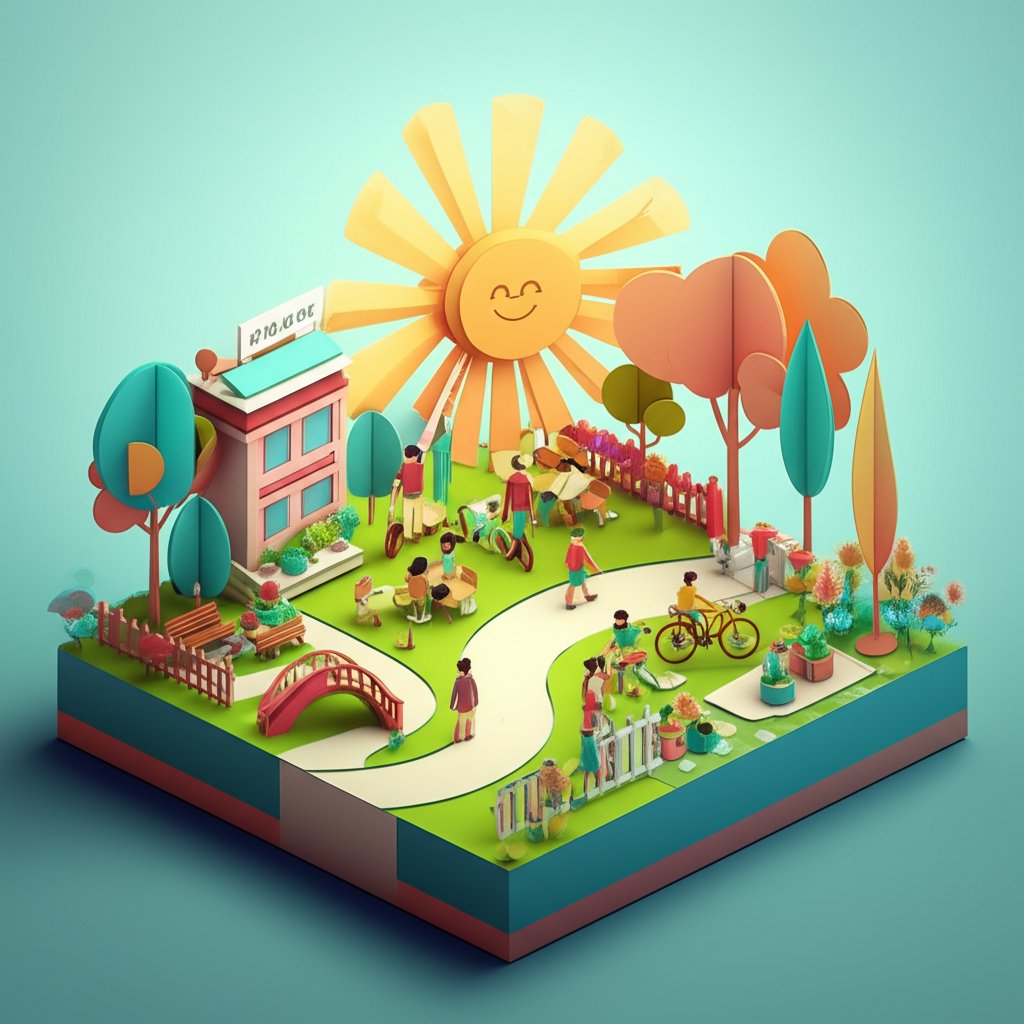 Bright Have a Good Day greeting with sun and flowers.